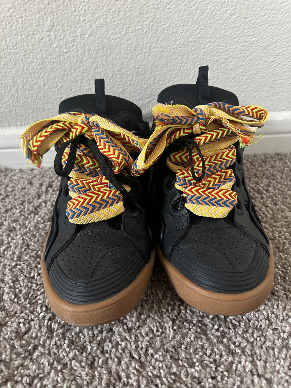 Lanvin Black Sneakers with Gum Sole and Multicolor Chevron Laces